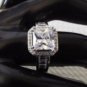 925 Silver Filled Emerald Cut Fashion Band Ring